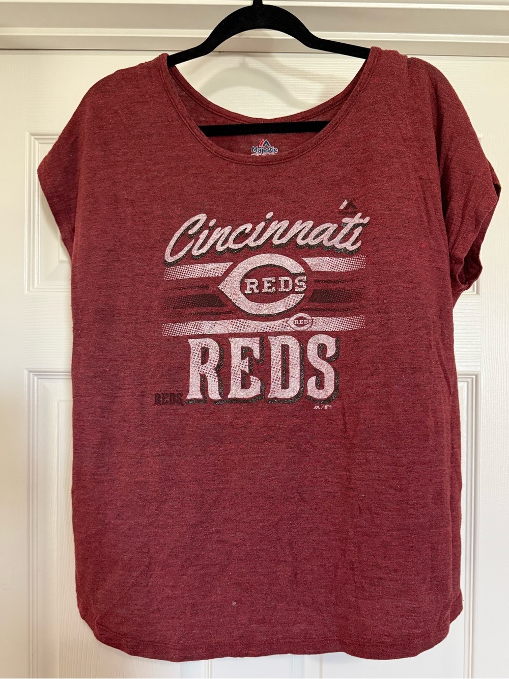 Majestic Cincinnati Reds Graphic Tee Large Heather Red MLB Baseball
